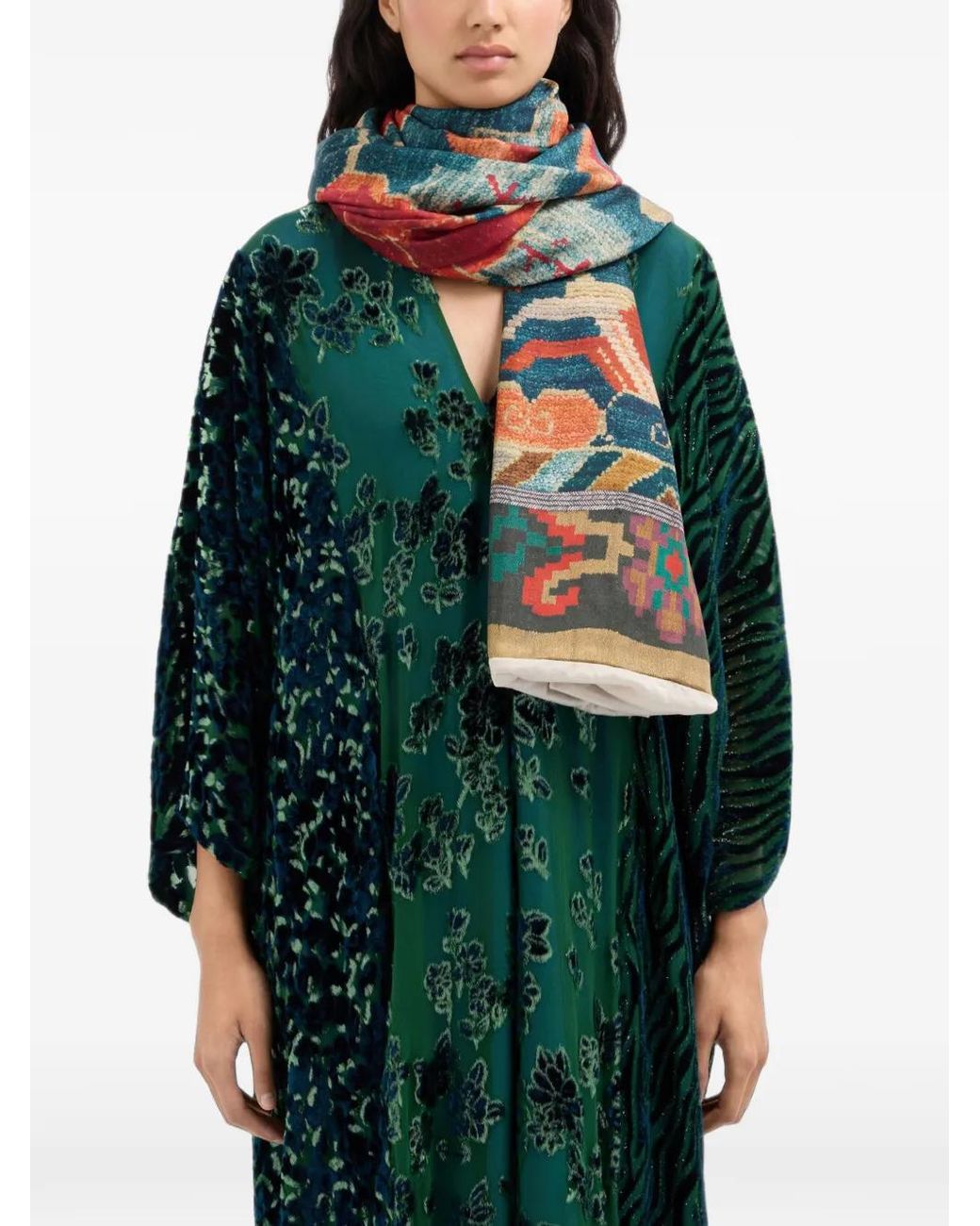 Pierre Louis Mascia Blue Foulard Aloewon À Fleurs Imprimées En Soie Mélangée