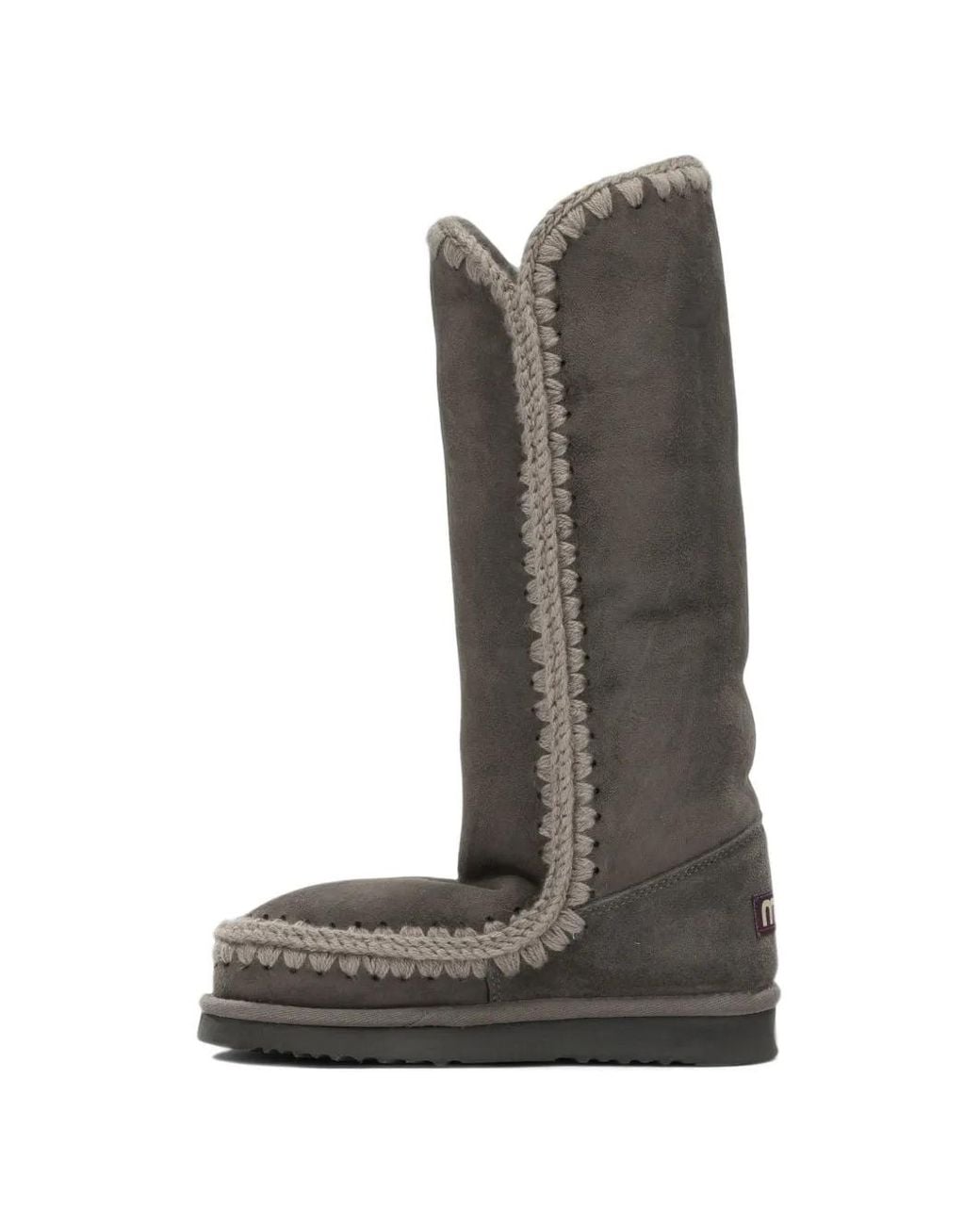 Mou Gray Eskimo Crochet-Trim Sheepskin Boots