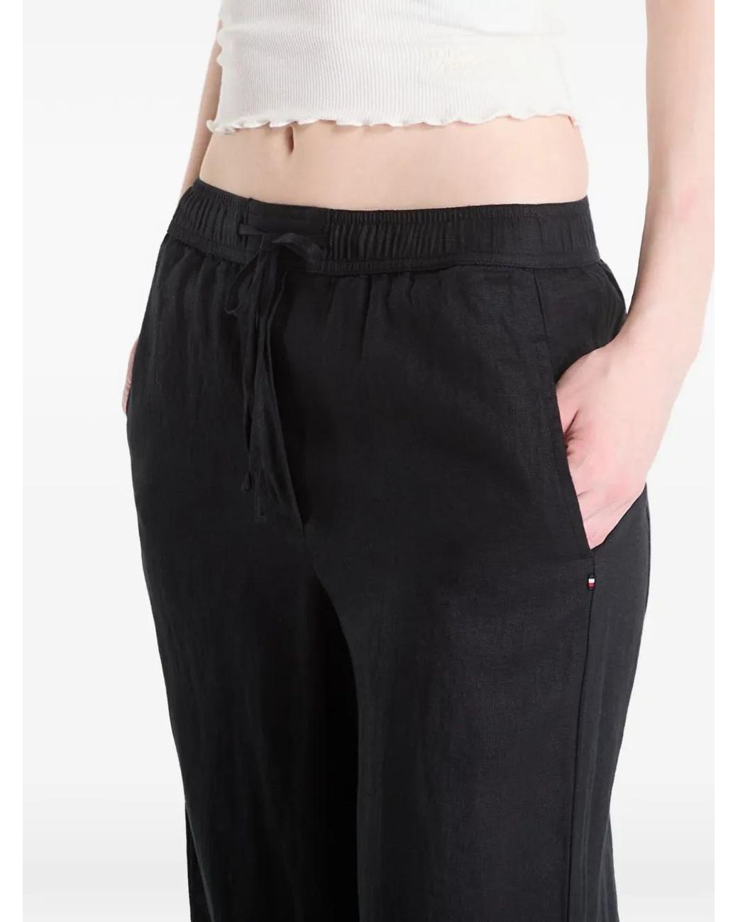 Tommy Hilfiger Black Drawstring Wide-Leg Trousers