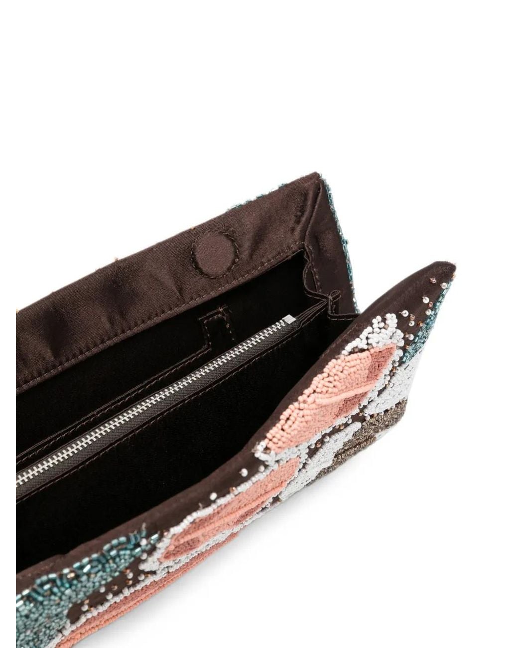 Staud Gray Bead-Embellished Butterfly-Pattern Clutch Bag