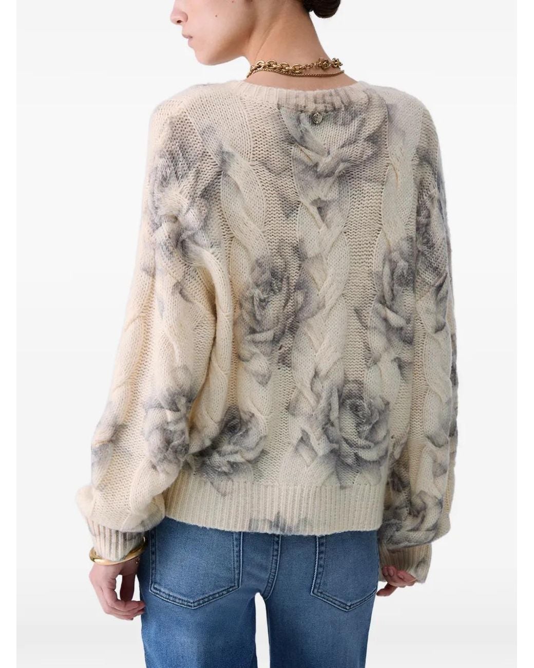 Liu Jo Blue Wool Sweater With Rose Print