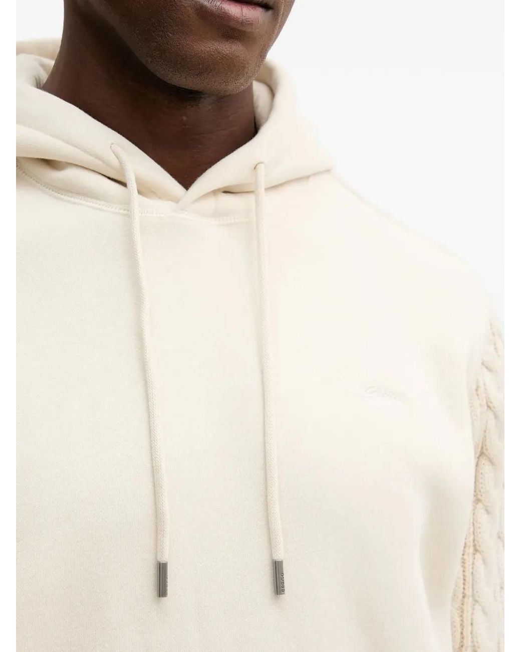 Guess Natural Cable-Knit Logo-Detail Hoodie for men