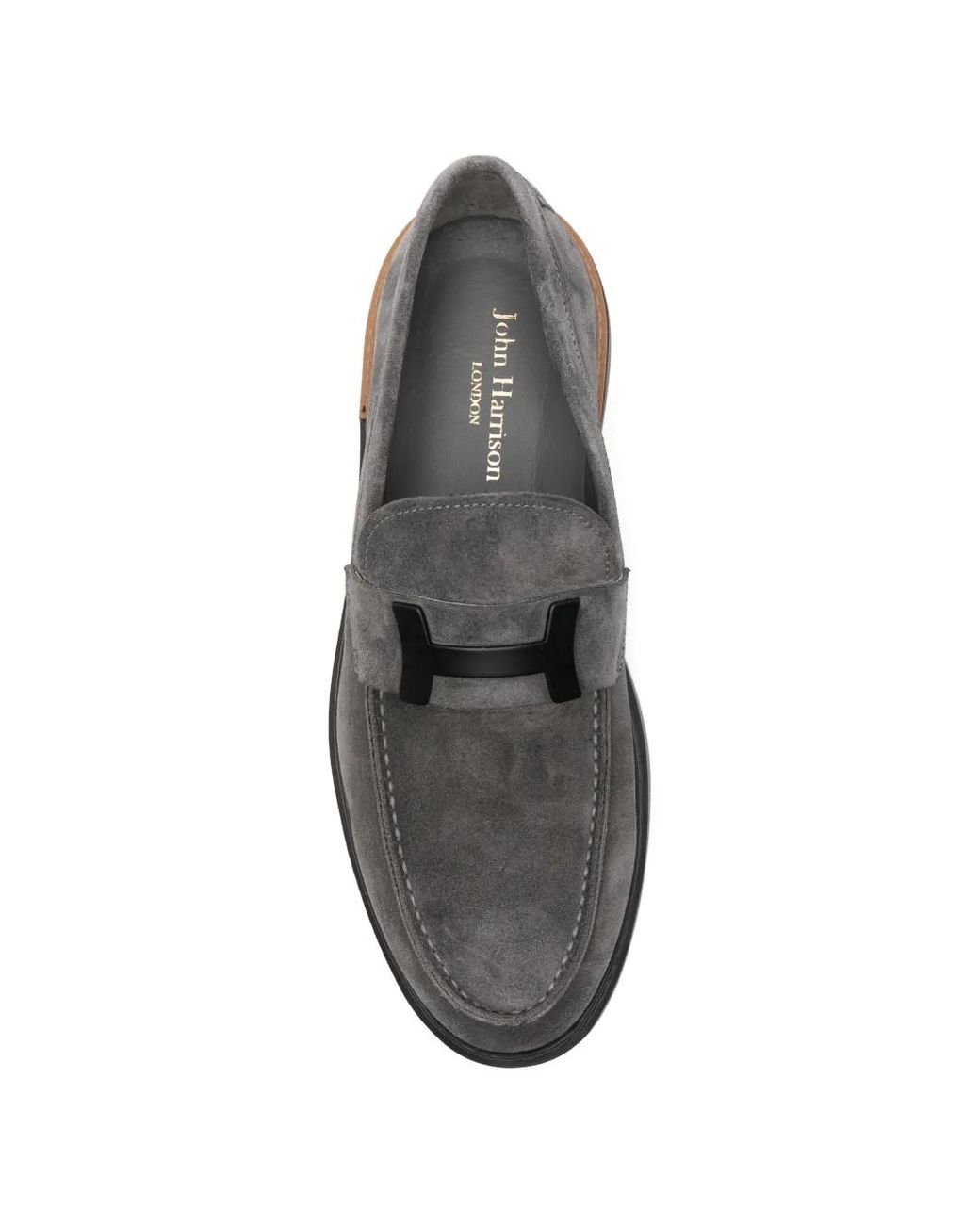 JOHN HARRISON Gray Logo-Plaque Suede Loafers for men