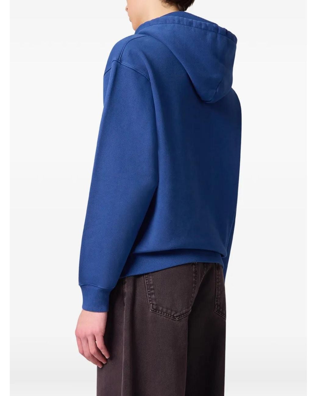 MSGM Blue Logo-Embroidered Drawstring Hoodie for men