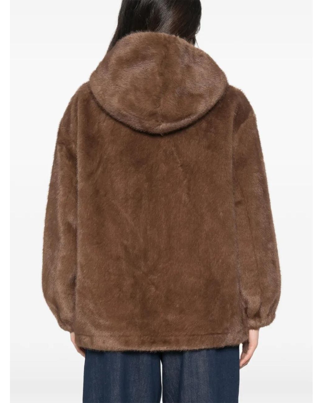 Lou Andrea Brown Hooded Faux-Fur Coat