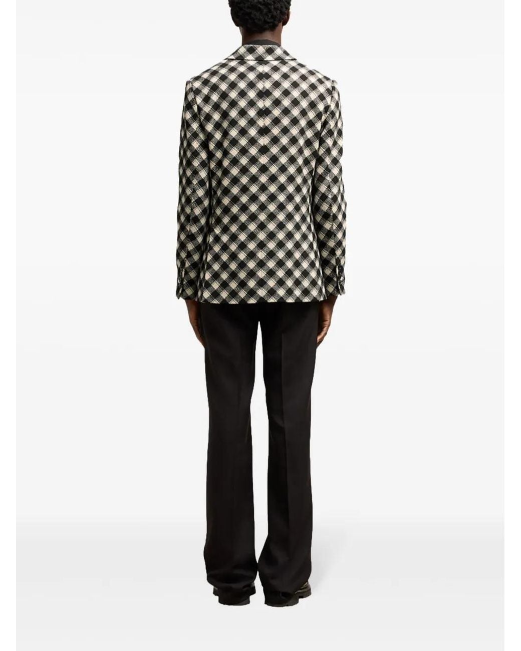AMI Black Check Double Breasted Wool Blazer for men