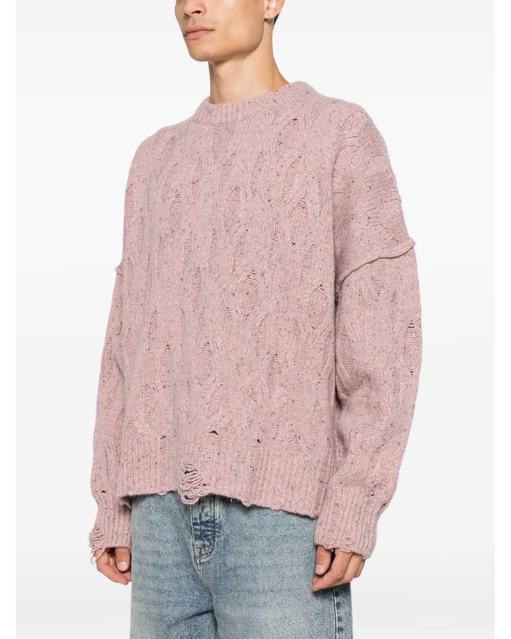Represent Pink Pull Torsadé Effet Déchiré for men