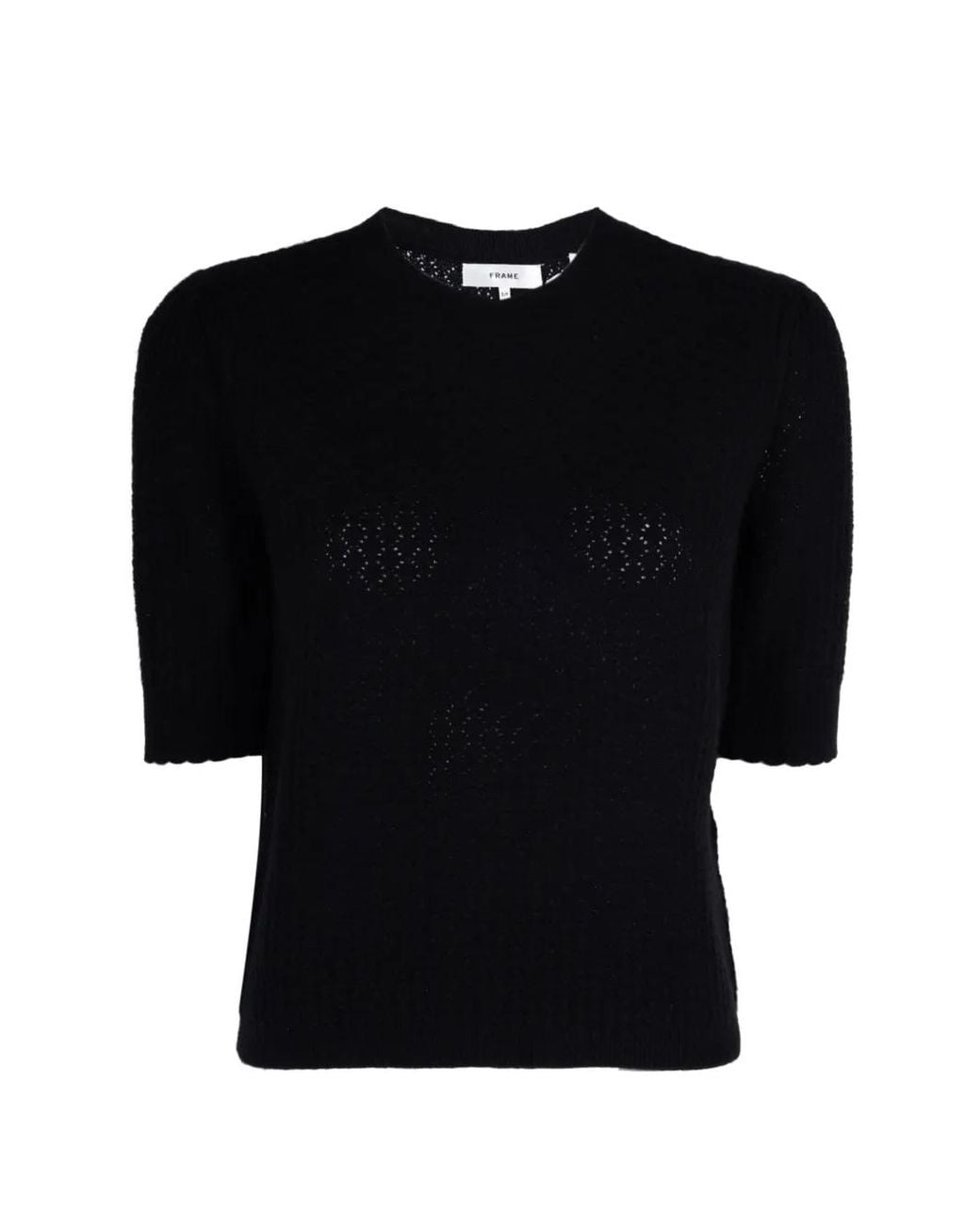FRAME Black Gathered Honeycomb-Knit Sweater