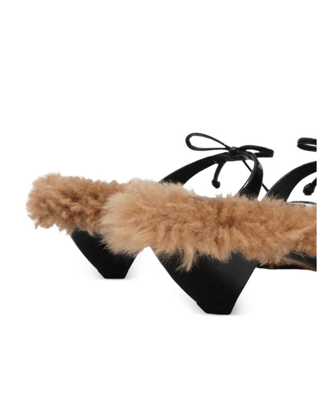 Bimba Y Lola White Fur Lace-Up Heeled Sandals