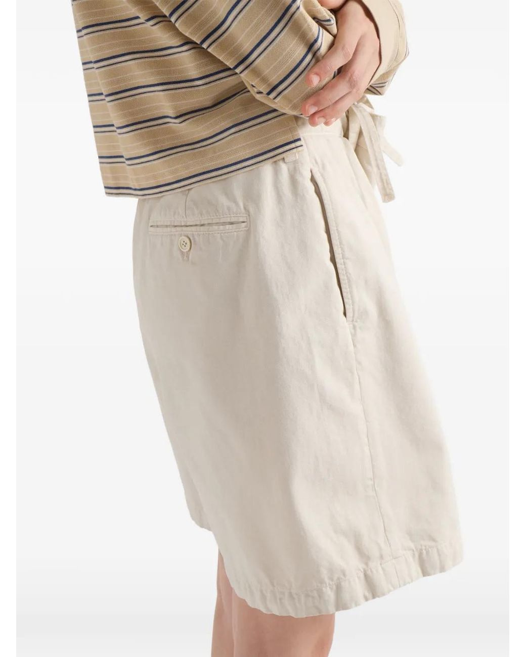 Prada Natural Vieux Bermudas En Gabardine