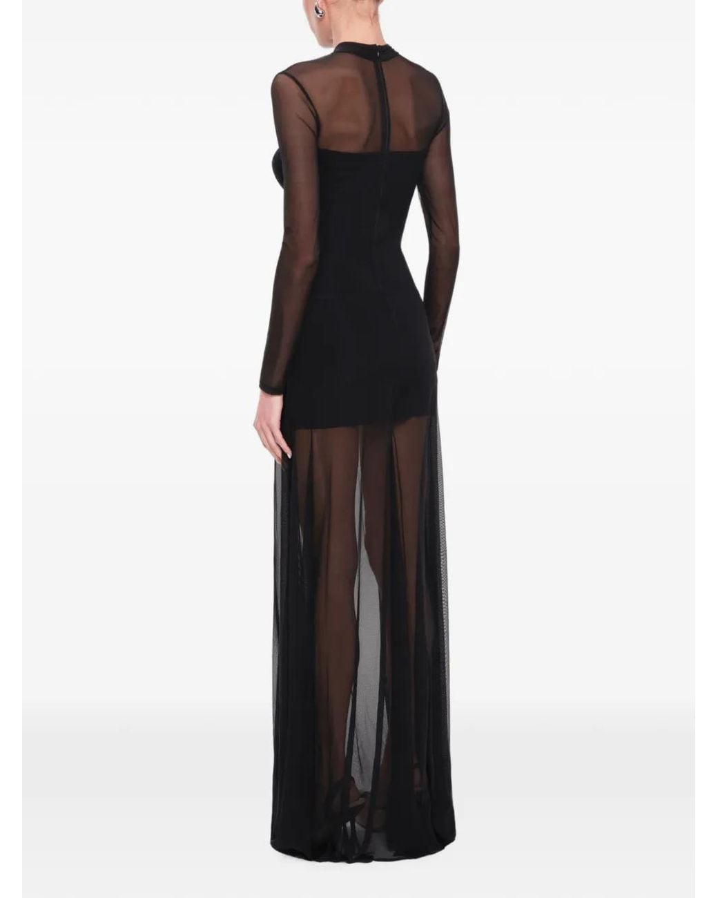 OW Collection Black Kya Mesh-Panel Maxi Dress