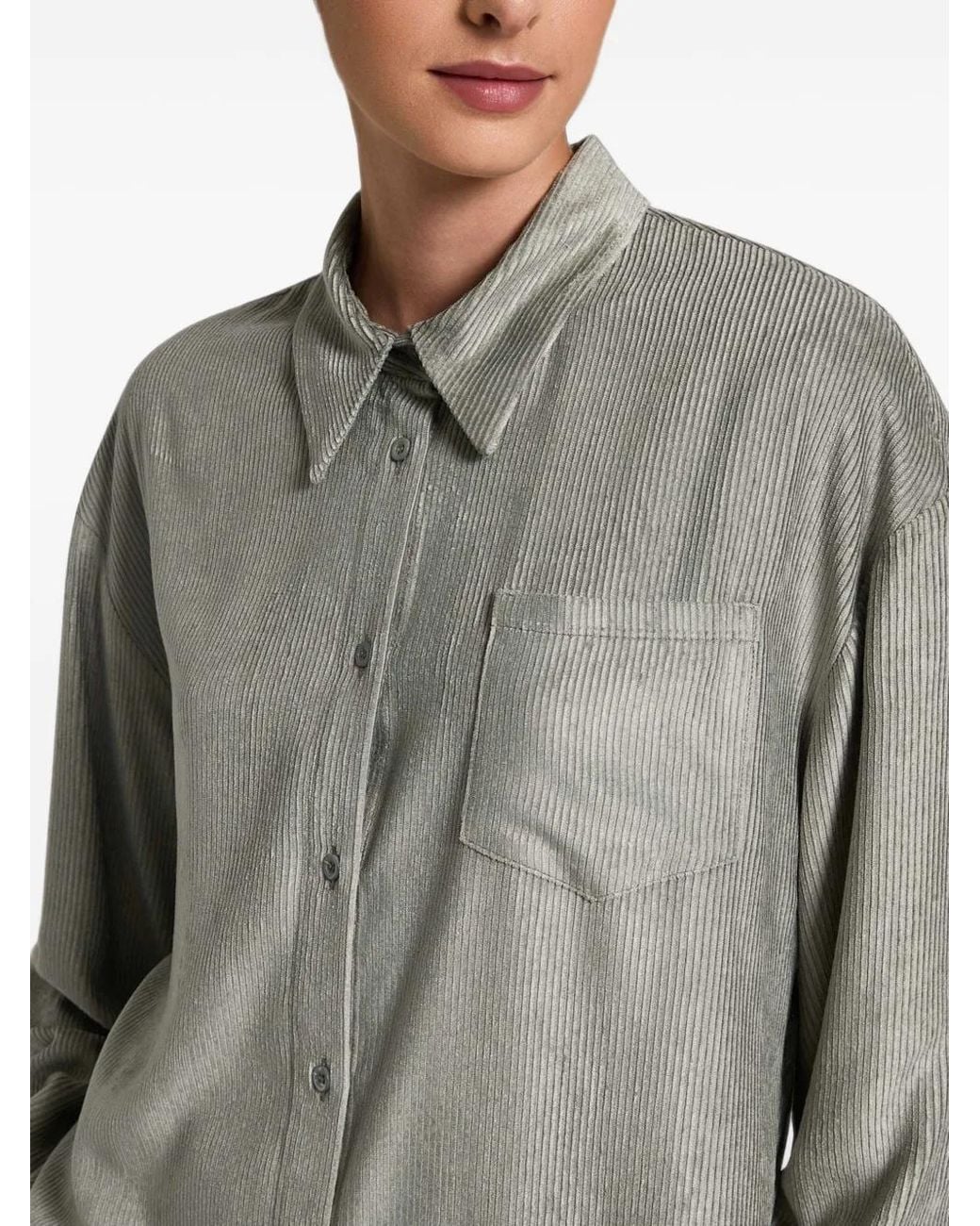 Peserico Gray Corduroy Chest-Pocket Shirt