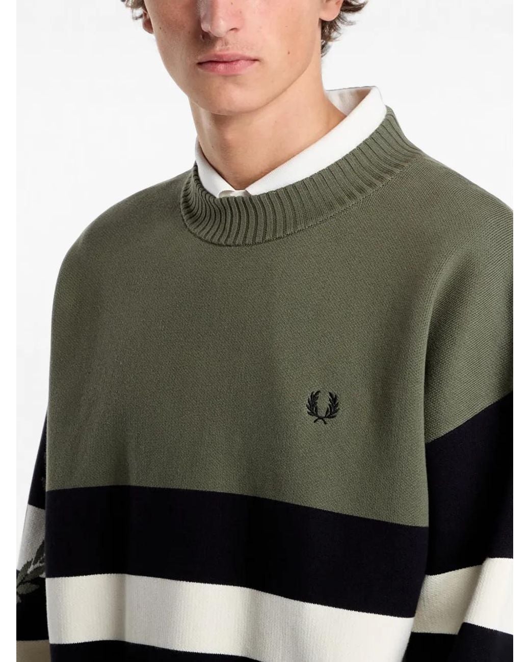Fred Perry Gray Striped Sweater for men