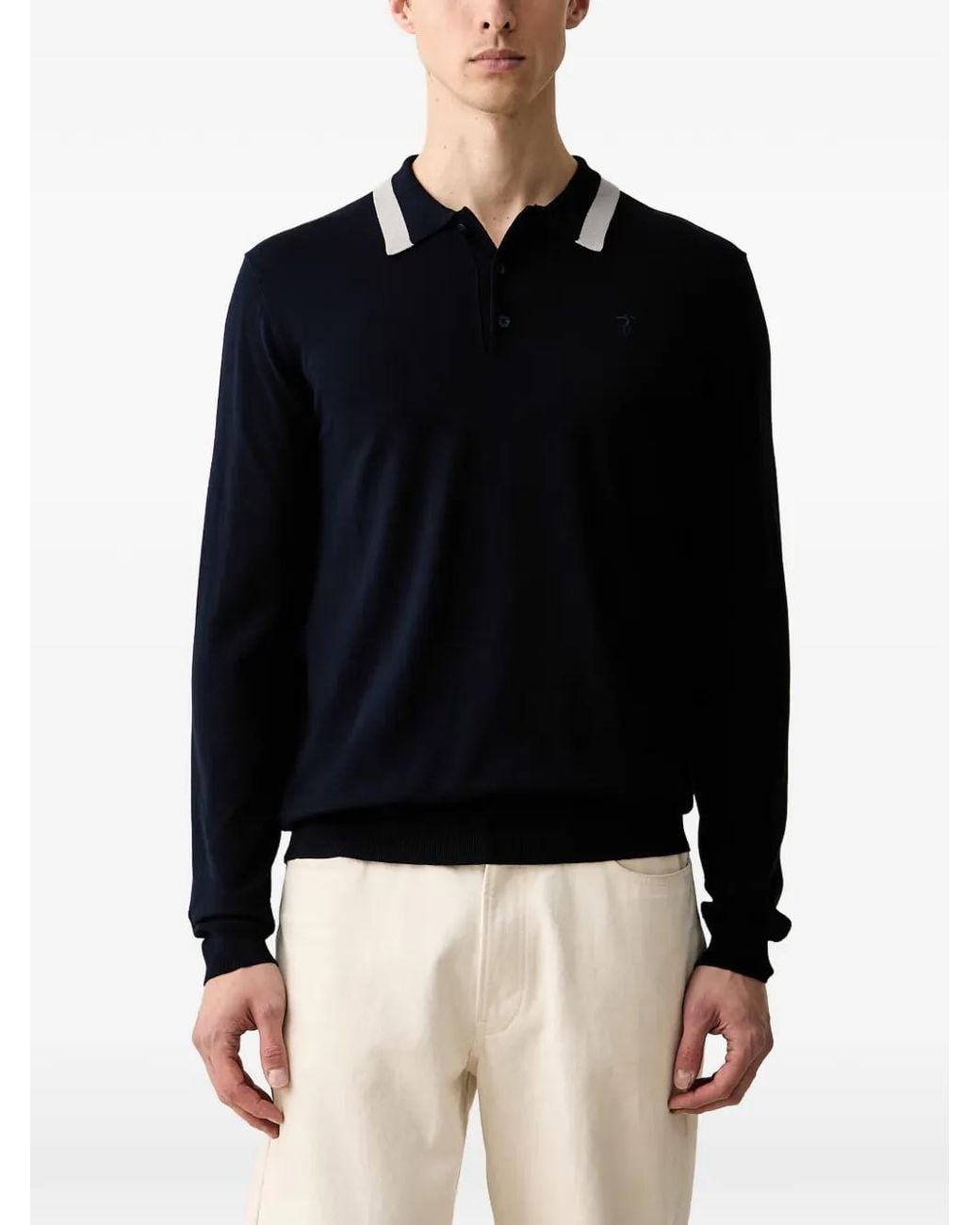 Trussardi Black Polo À Col Contrastant for men