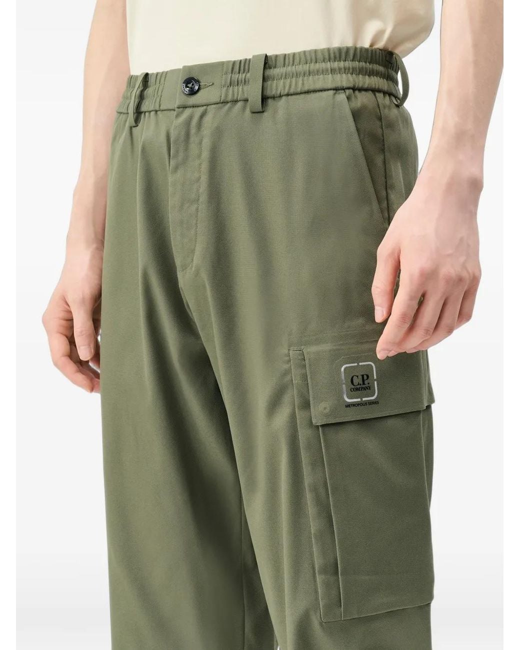C P Company Green Metropolis Series Technical Panama No Side Seam Cargo Pants for men