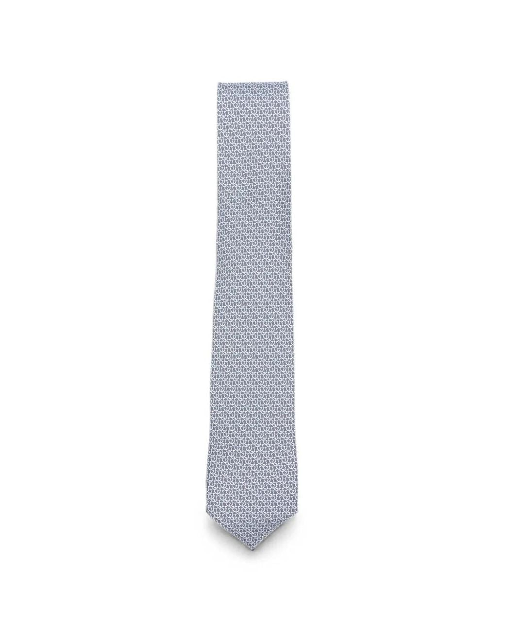 Ferragamo White Gancini-Pattern Silk Tie for men