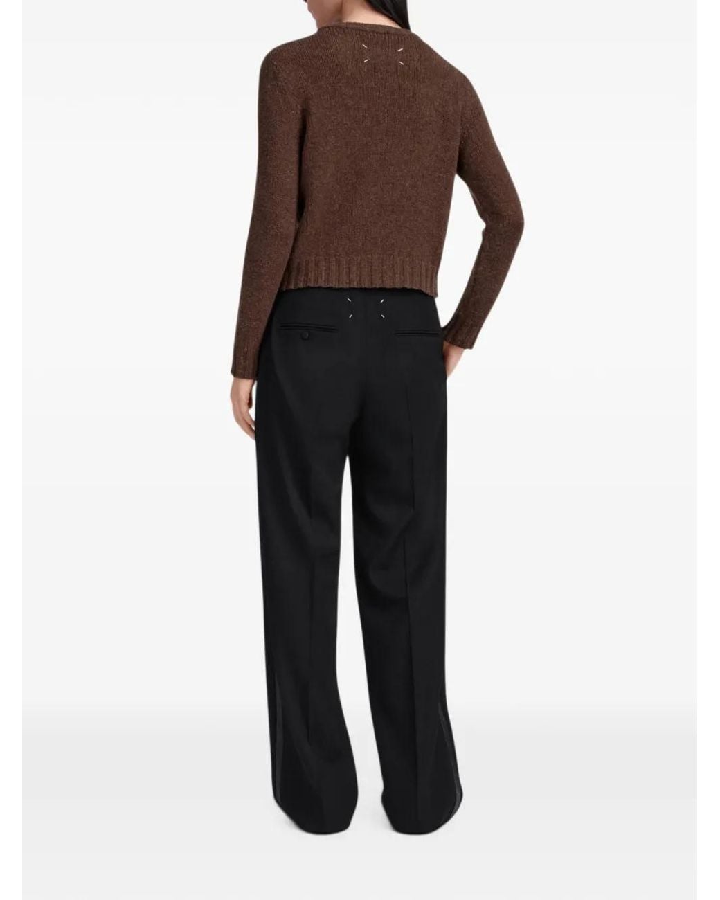 Maison Margiela Black Satin-Waist Virgin-Wool Tuxedo Trousers