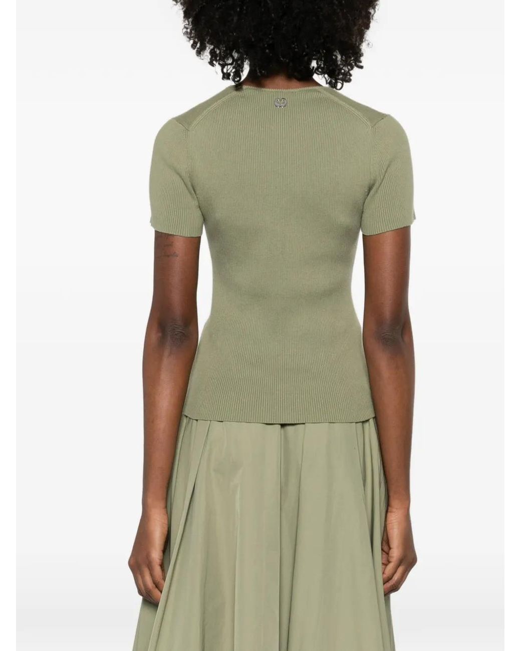Maje Green Square-Neck Ribbed Sweater
