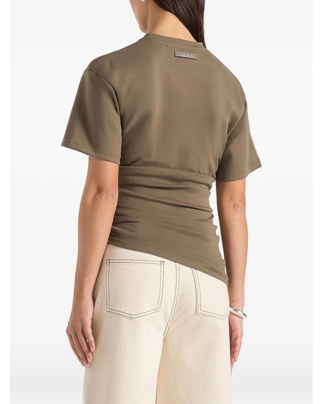 Manière De Voir Green Pauline Ruched Asymmetric Cotton T-Shirt