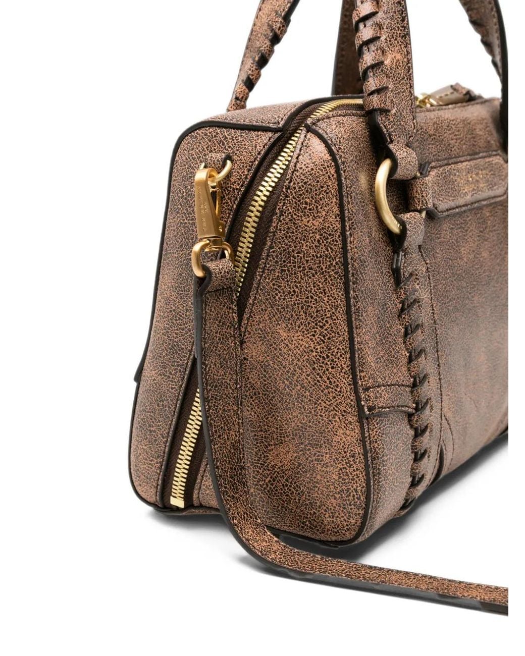 The Bridge Brown Crackle-Effect Whipstitch-Trim Tote Bag