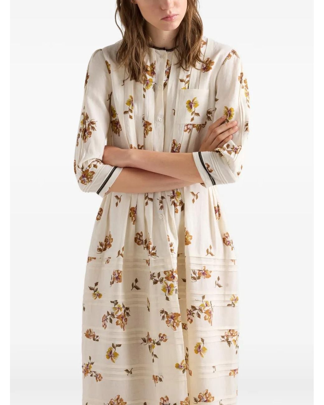 Prada White Long Printed Linen Dress