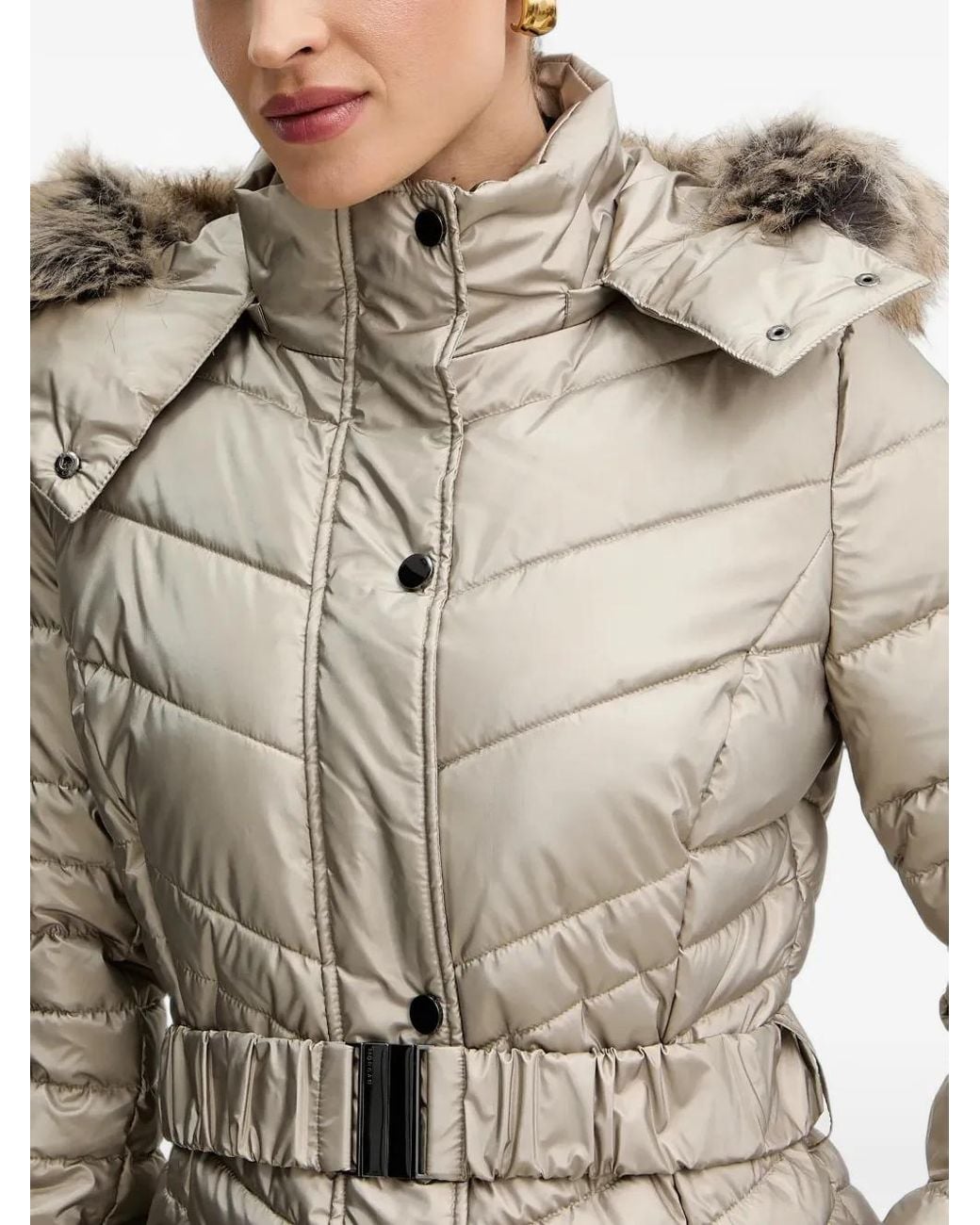 Morgan White Quilted Faux-Fur-Trim Jacket