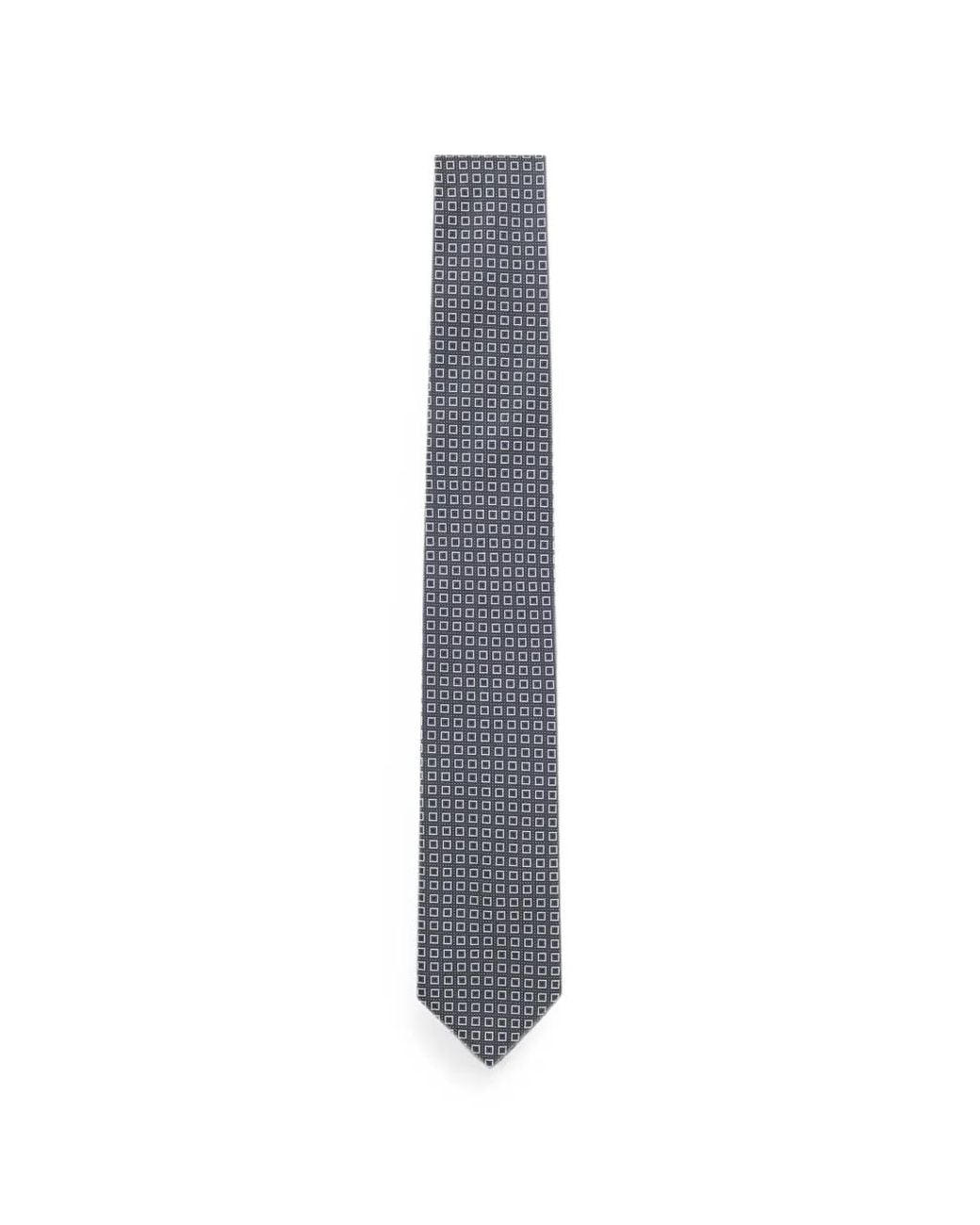 Boss White Geometric-Pattern Silk Tie for men