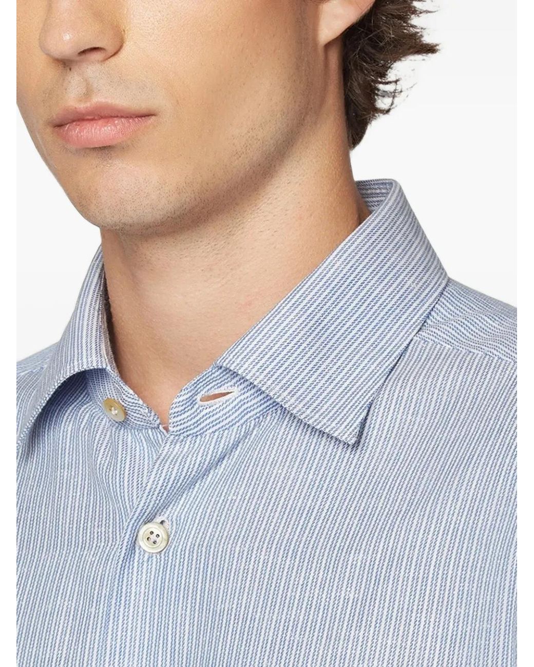 Kiton Blue Striped Cotton Shirt for men