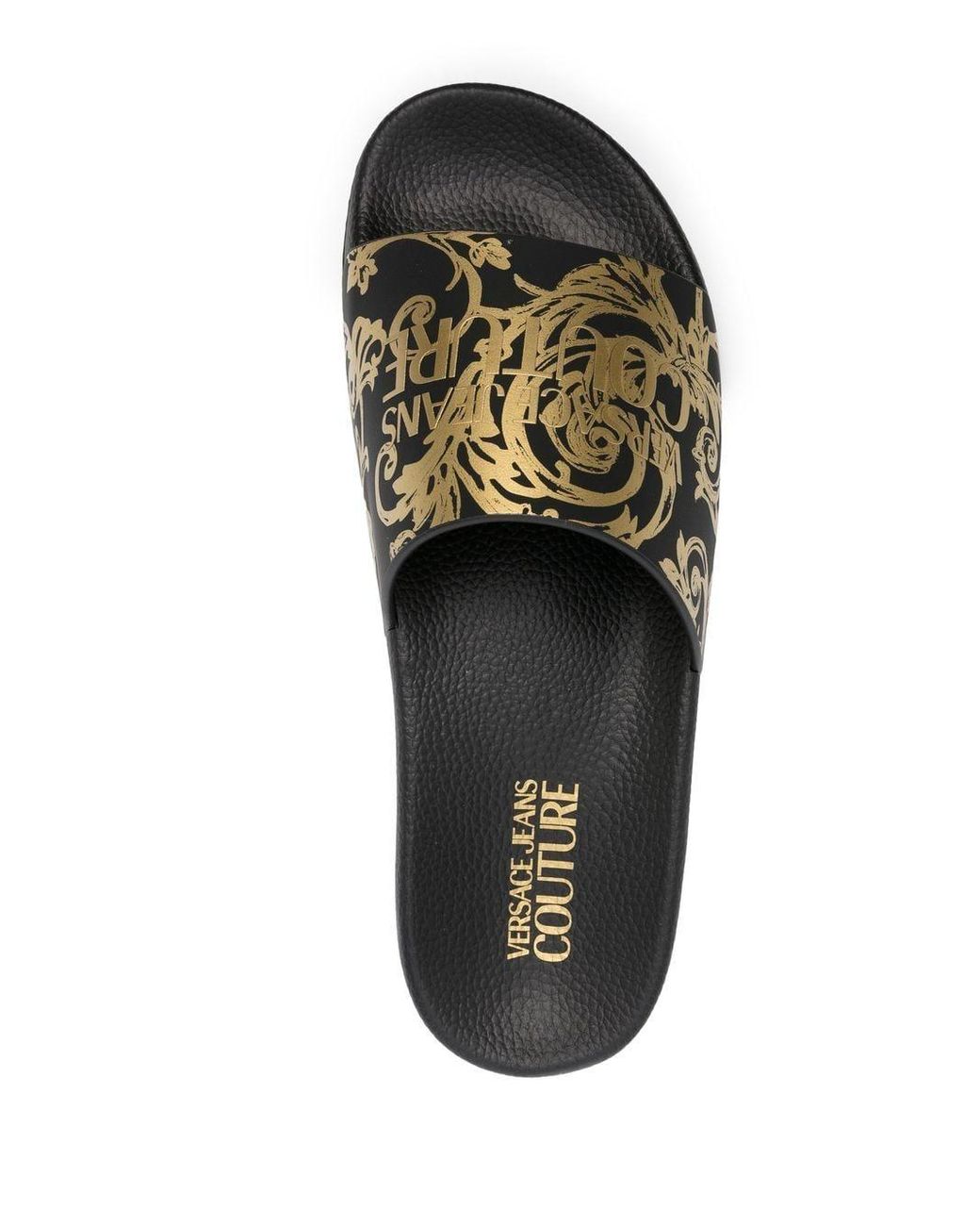 Versace Jeans Couture Baroque-print Textured Slides in Black  display picture 2