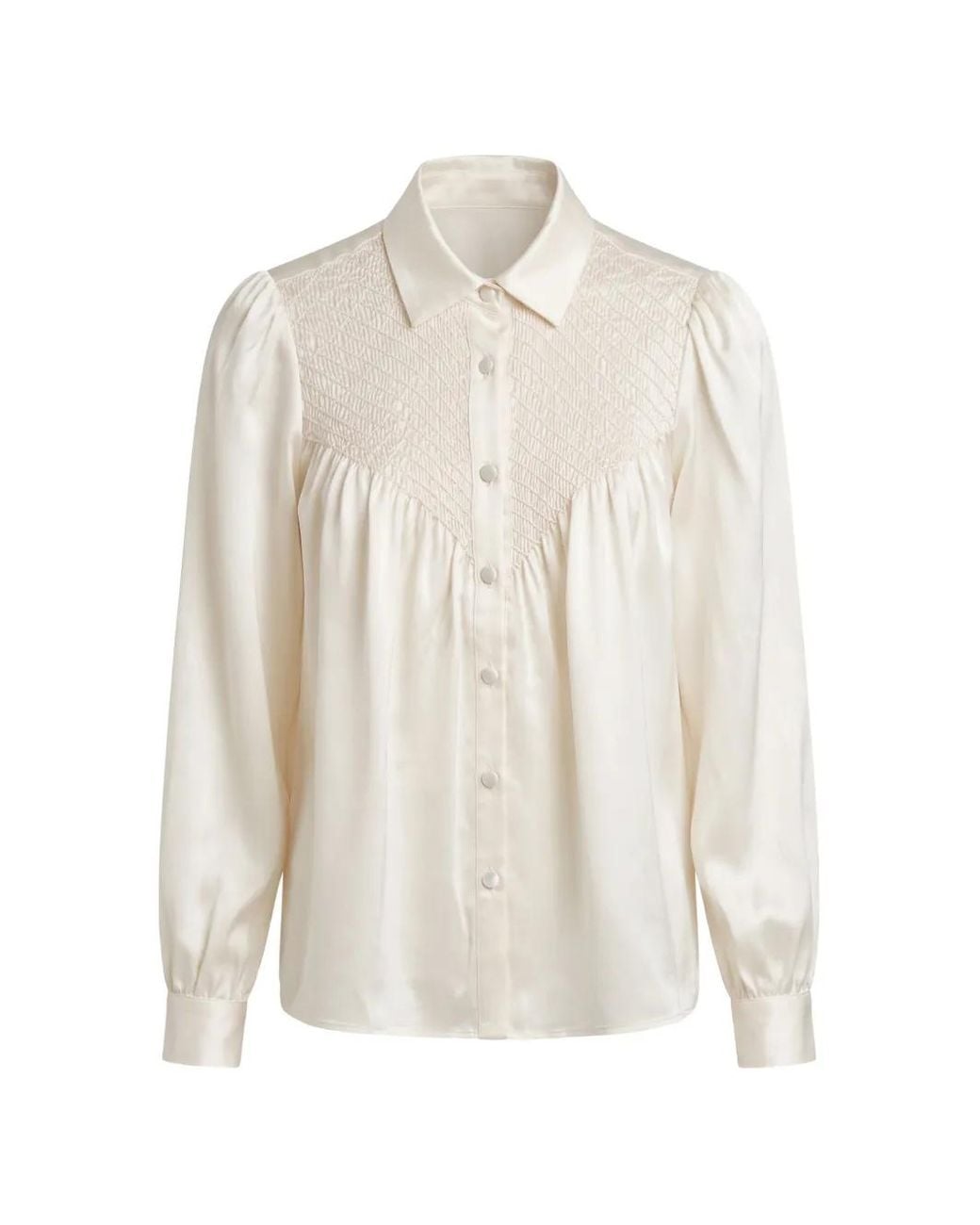Loretta Caponi White Milvia Smocked Silk Blouse