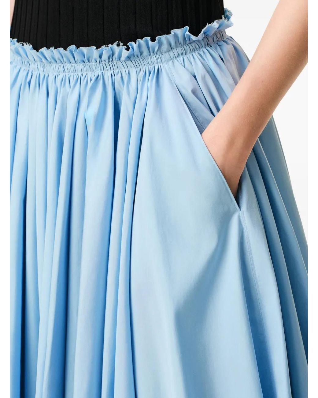 AMI Blue Cotton Midi Corolla Skirt