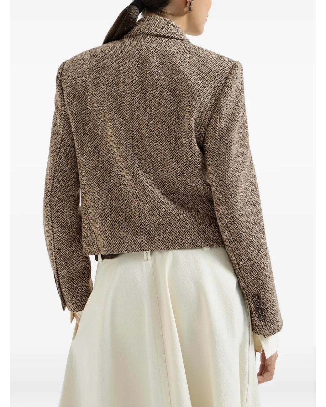 Brunello Cucinelli Brown Sparkling Virgin Wool Chevron Cropped Blazer