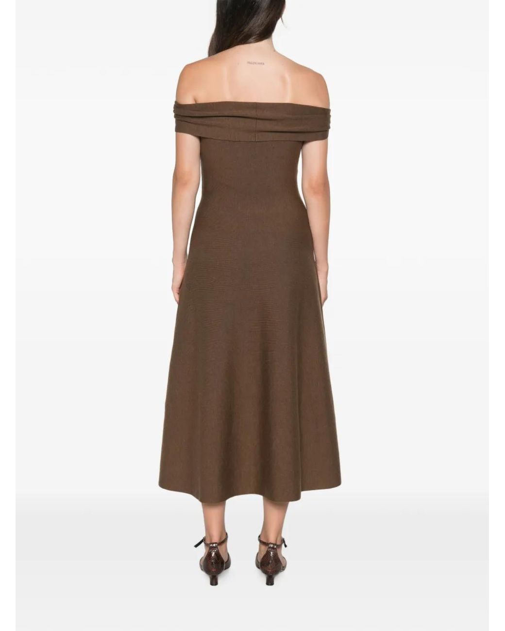Jonathan Simkhai Brown Camilla Off-Shoulder Midi Dress