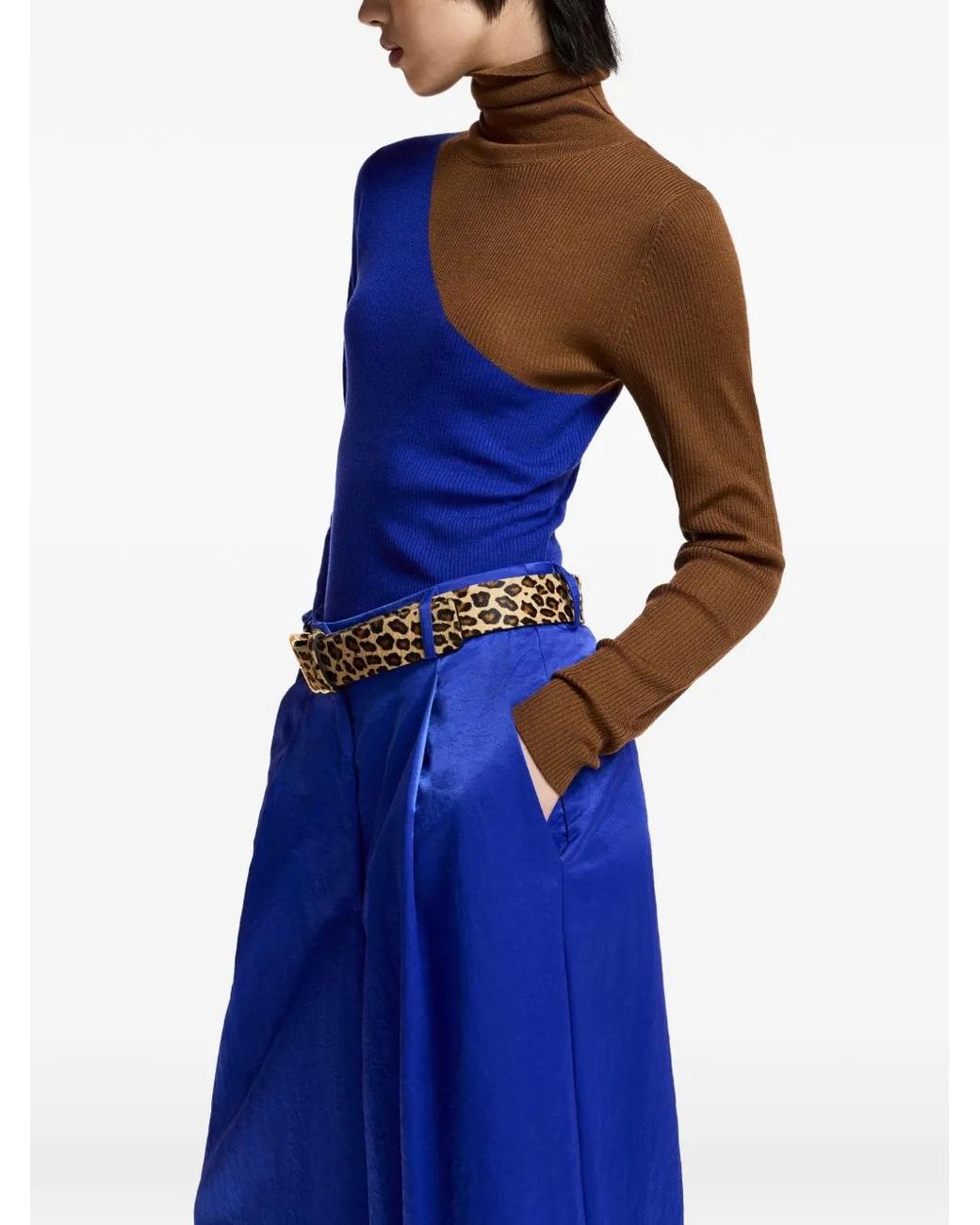 Essentiel Antwerp Blue Ribbed-Knit Two-Tone Sweater