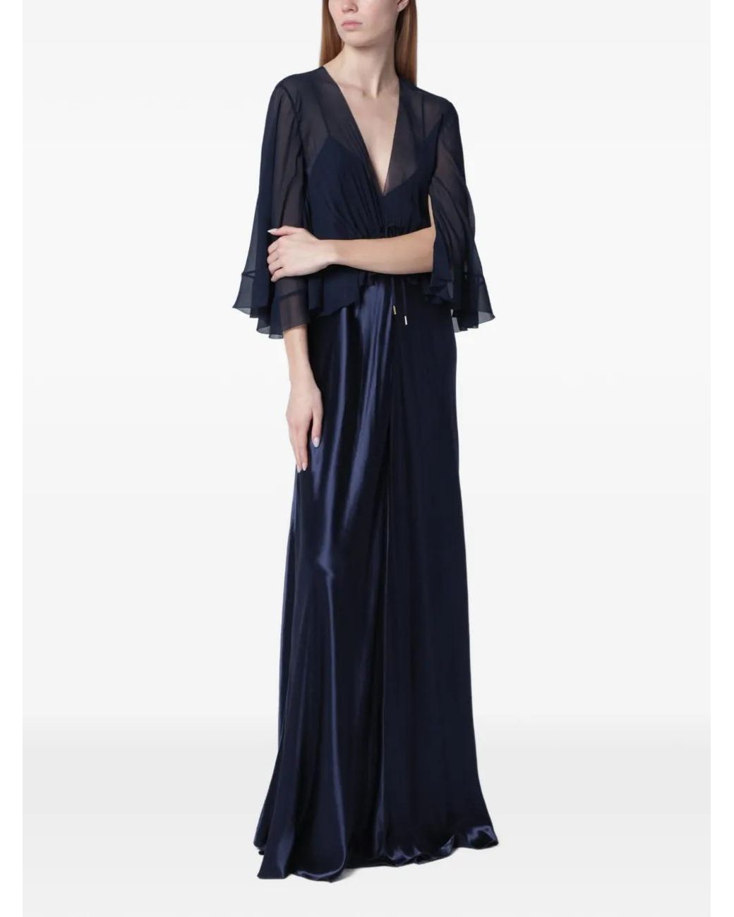 alberta ferretti blue dress Long off-the-shoulder dress with slit
