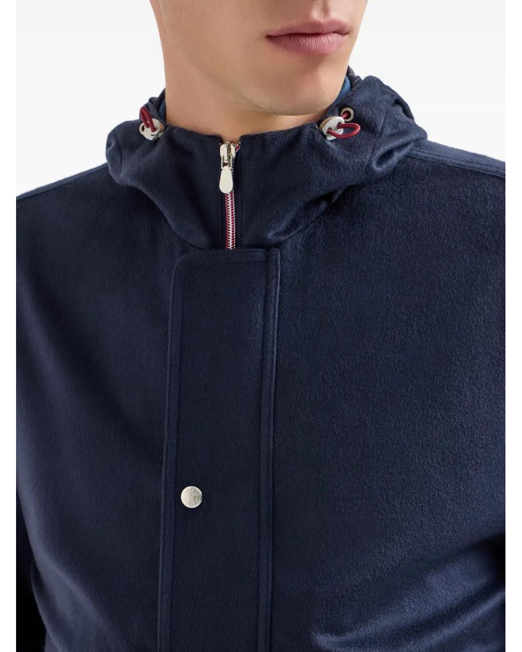 Brunello Cucinelli Blue Cashmere Hooded Jacket for men