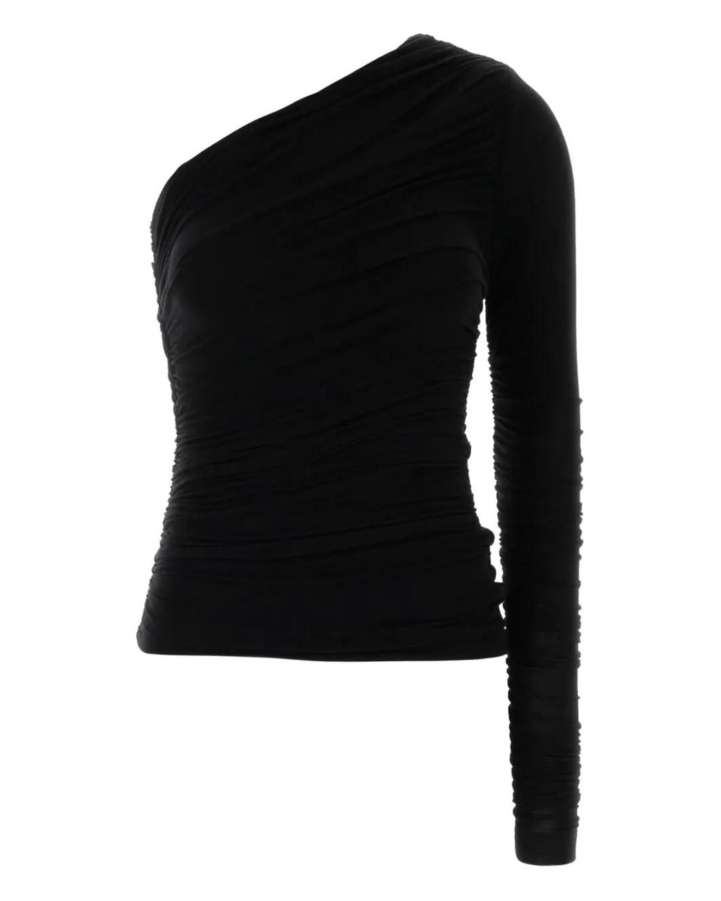 Agolde Black Asymmetric One-Shoulder Ruched Top
