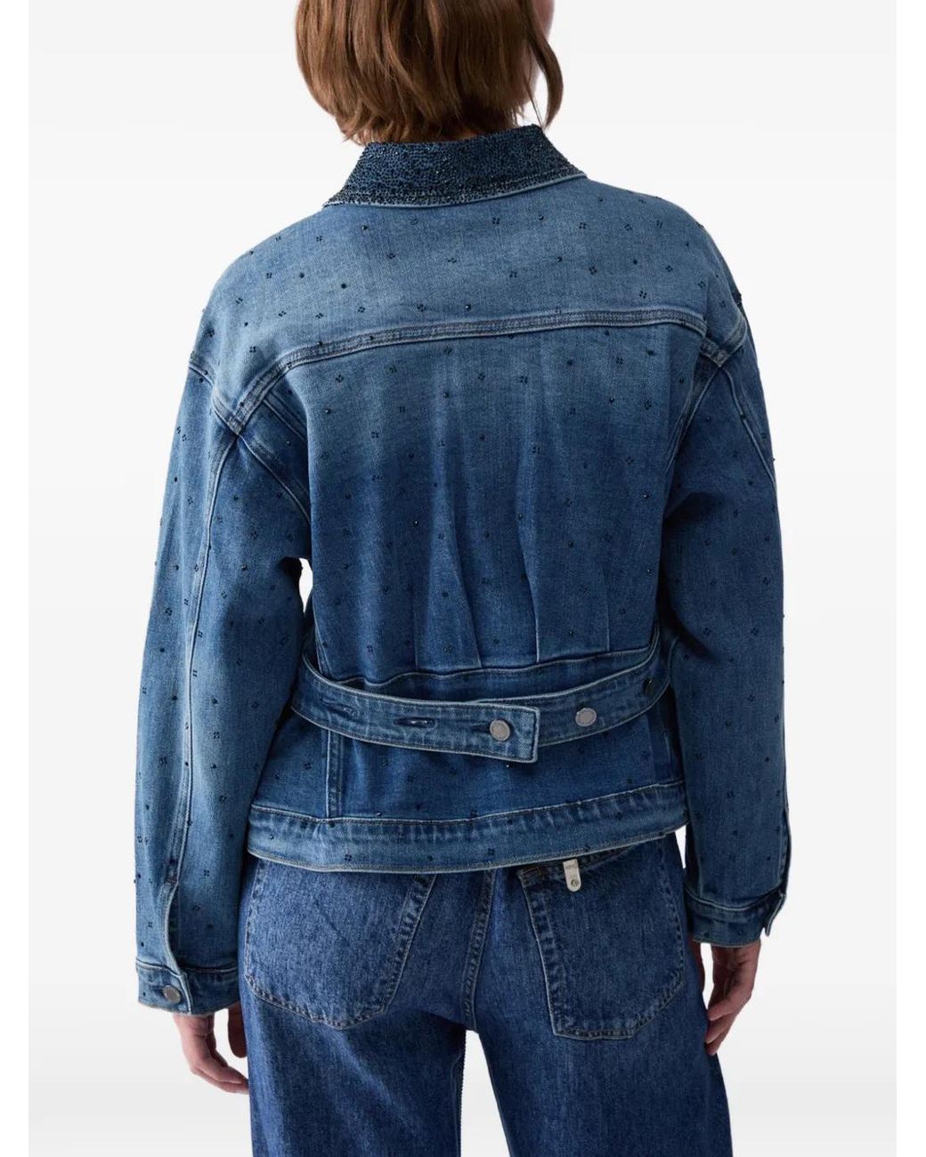 Liu Jo Blue Denim Jacket With Micro-Rhinestones
