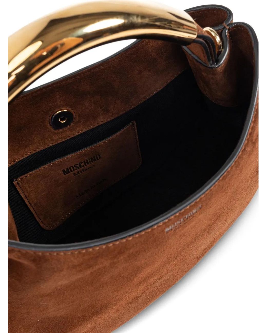 Moschino Brown Curved-Handle Suede Tote Bag