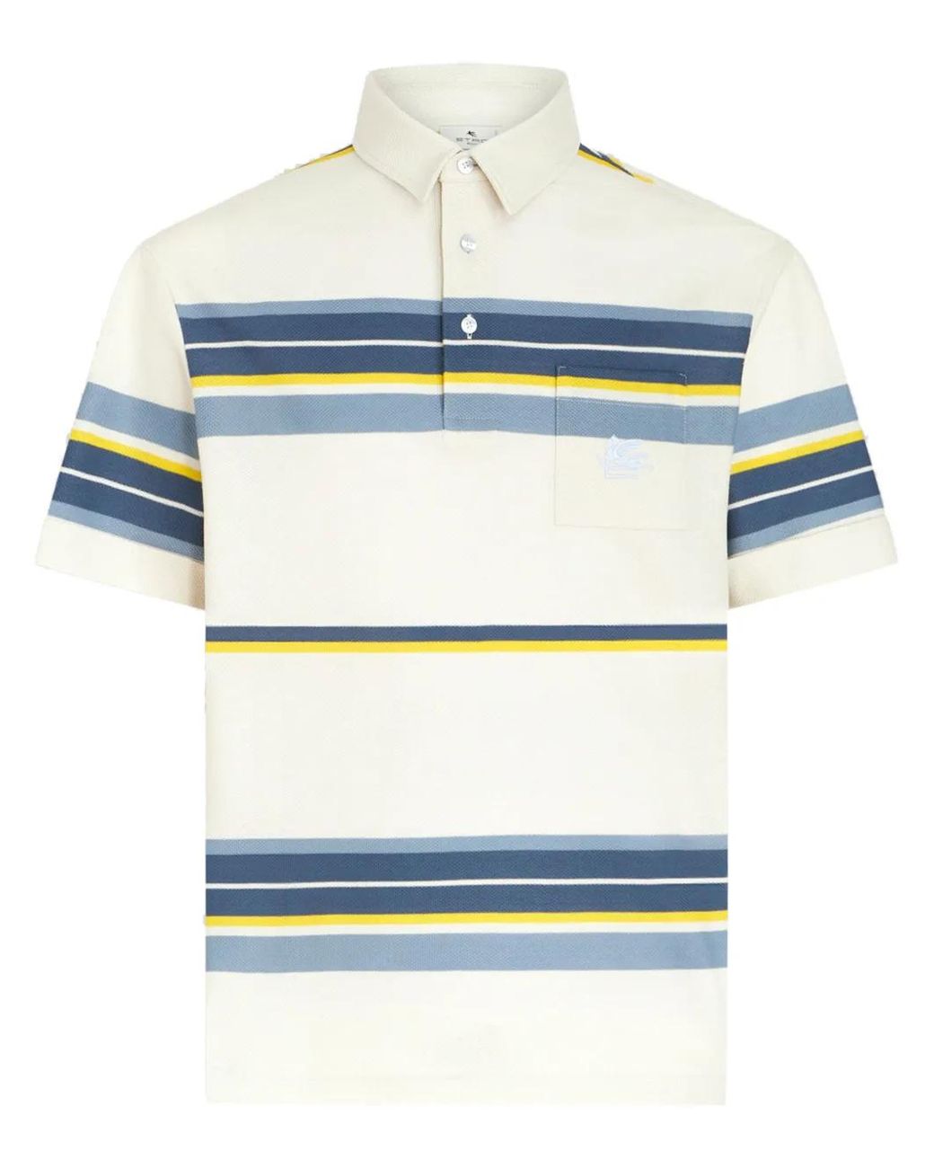 Etro Blue Pegaso-Embroidered Striped Polo Shirt for men