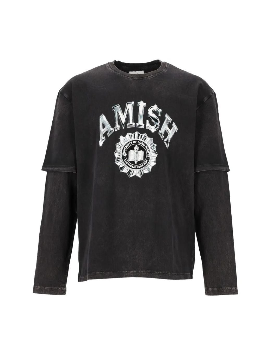 AMISH Black Logo-Print Double-Layer T-Shirt for men