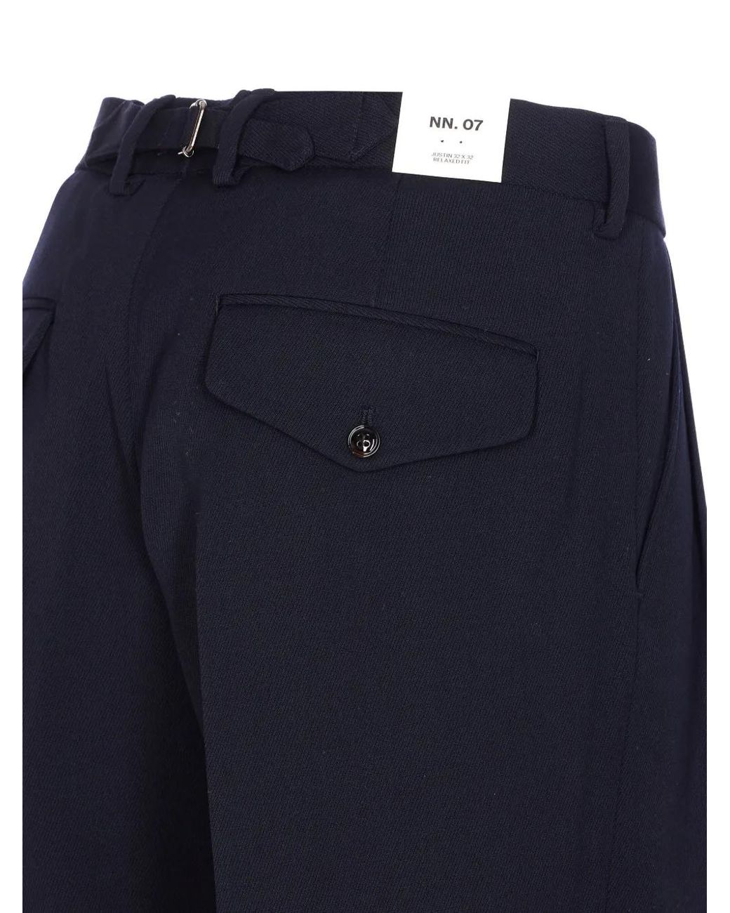 NN07 Blue Pleated Button Trousers for men