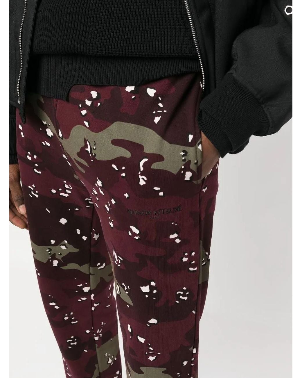 Maison Kitsuné Red Camouflage-Print Cotton Joggers for men