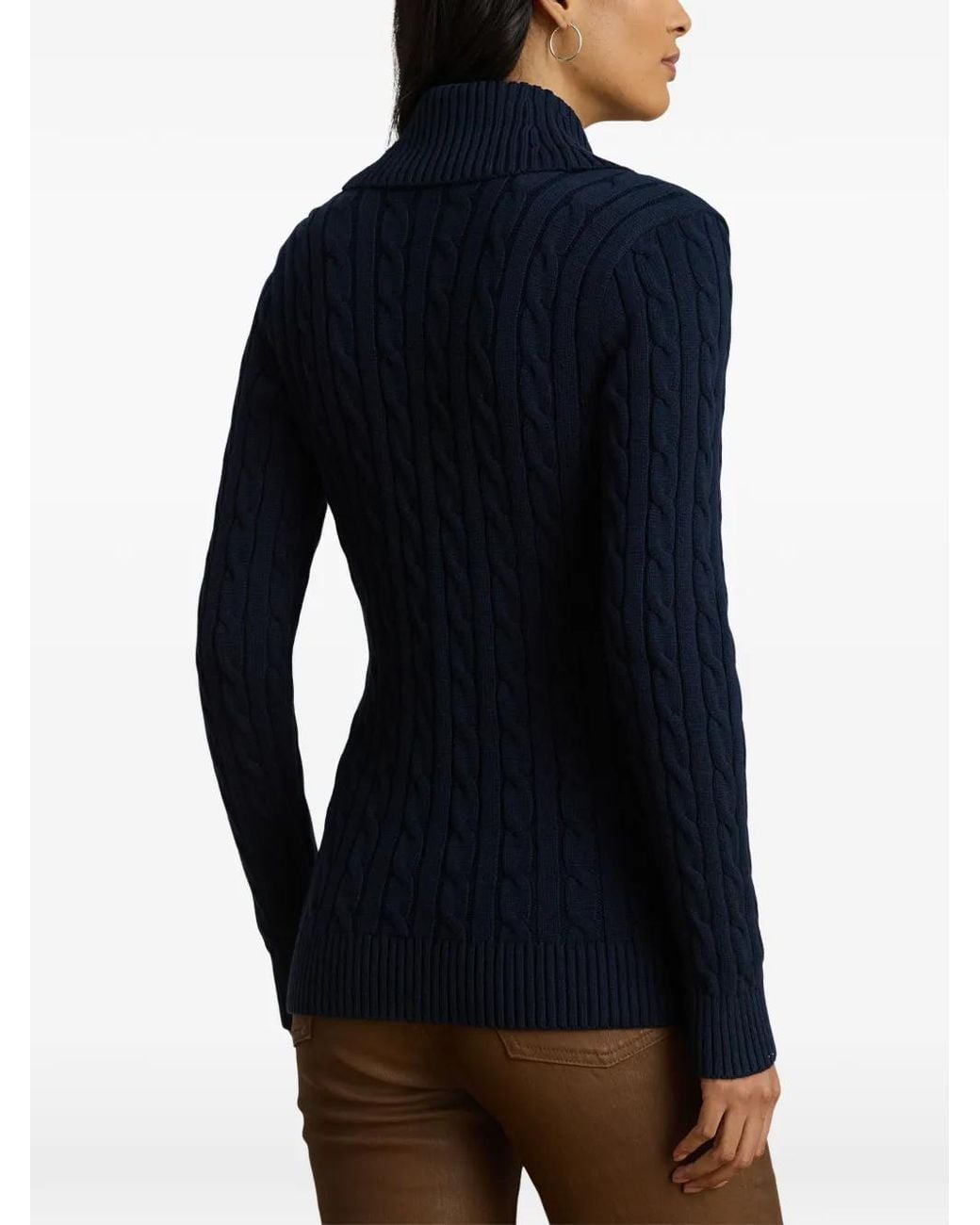 Ralph Lauren Blue Cardigan Ceinturé En Maille Torsadé