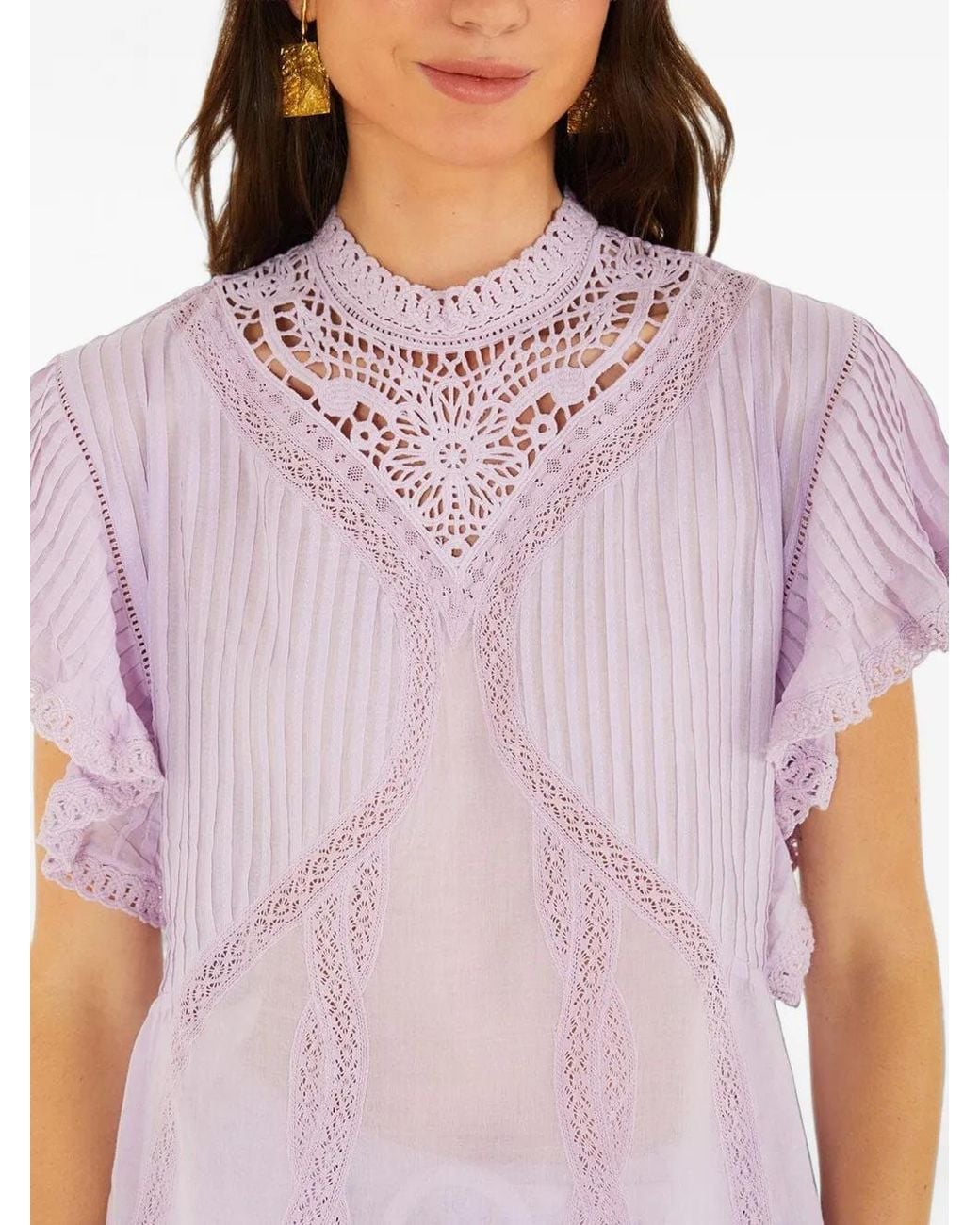 Farm Rio Purple Lace Ruffled Organic Cotton Blouse