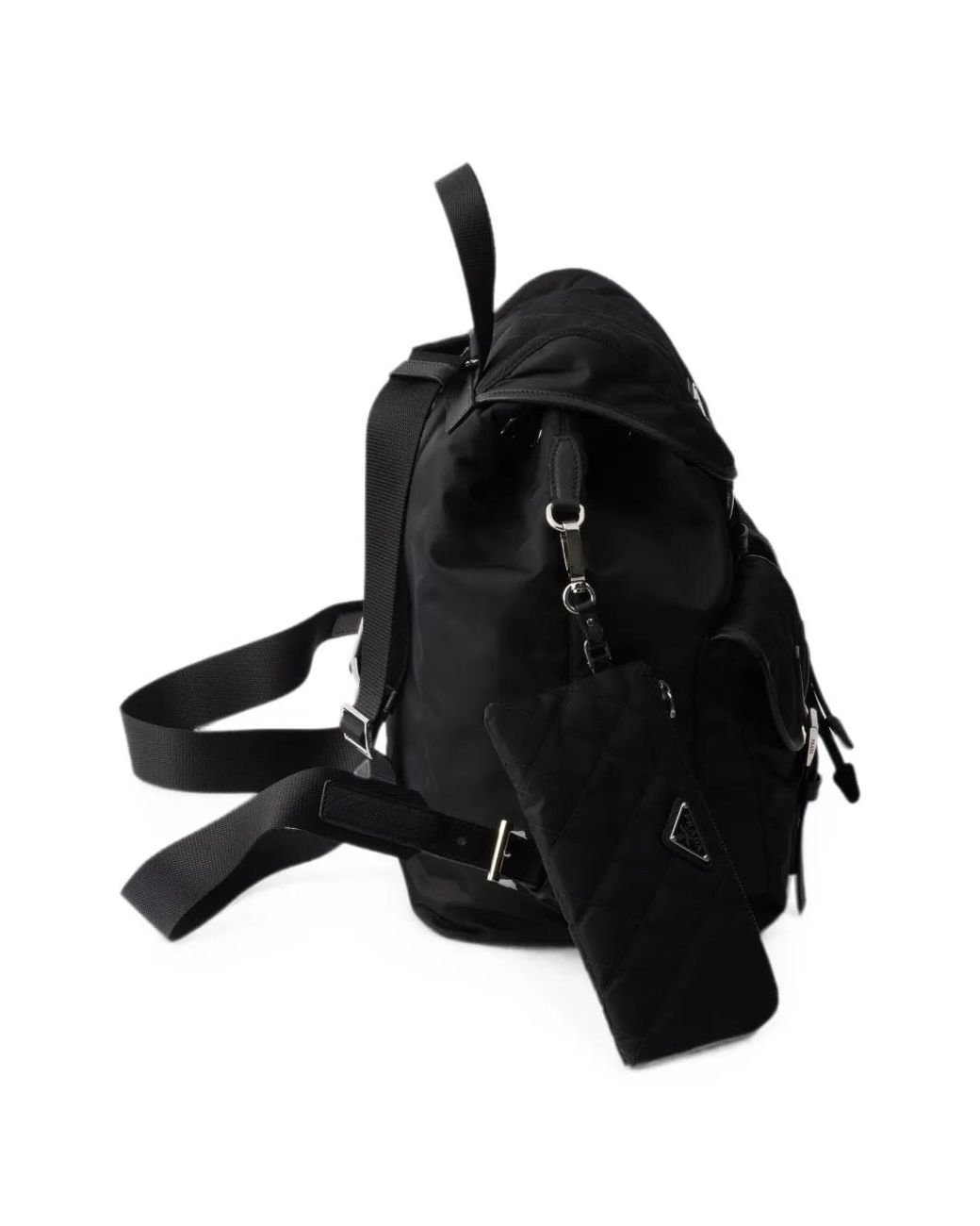 Prada Black Medium Quilted Re-Nylon Backpack With Saffiano Leather Trim