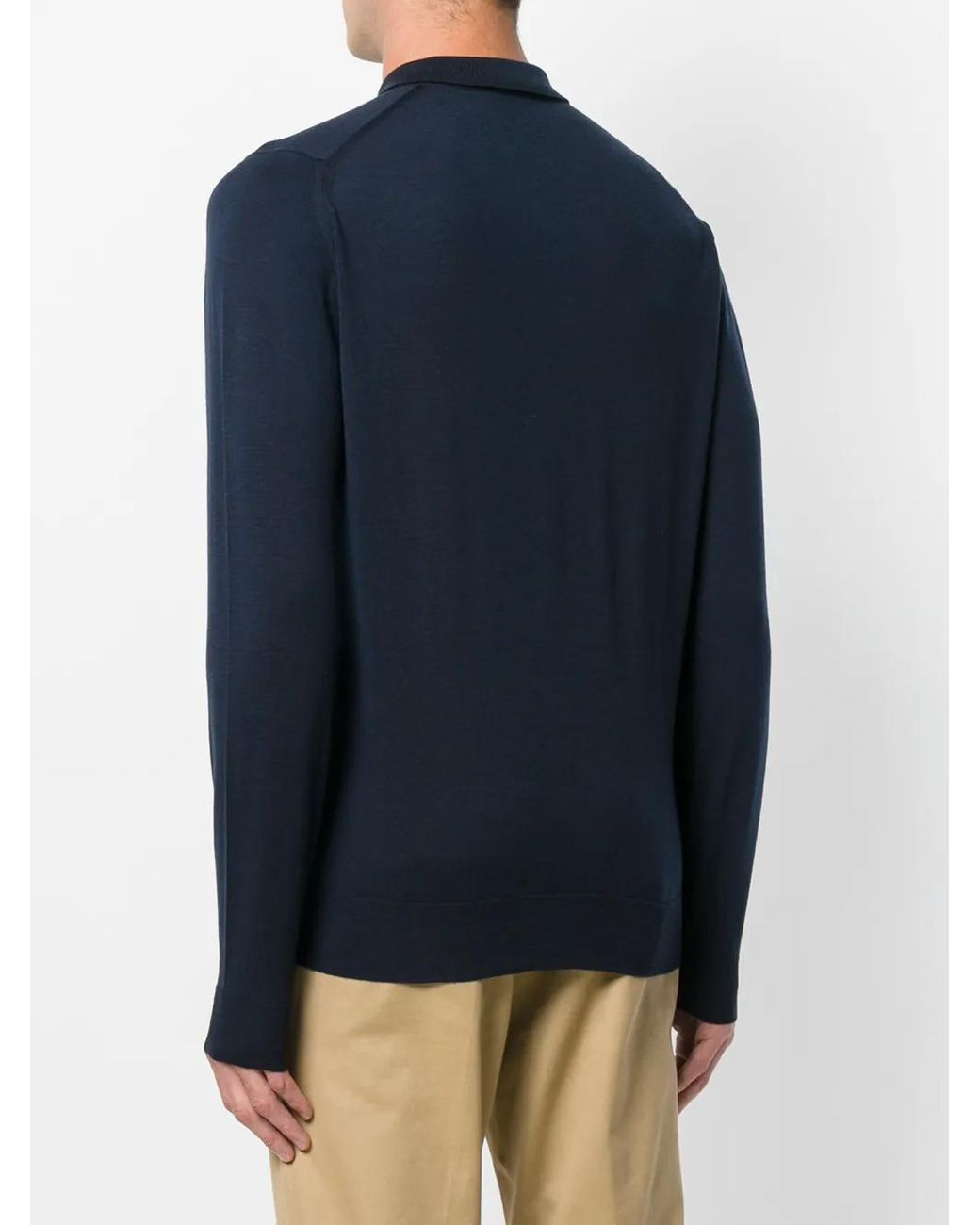 John Smedley Blue Merino Wool Polo Shirt for men