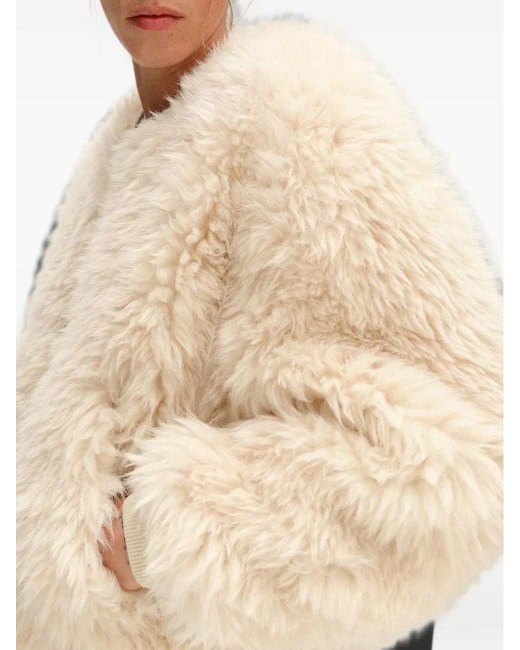 Bimba Y Lola Natural Ivory Fur Bomber Jacket