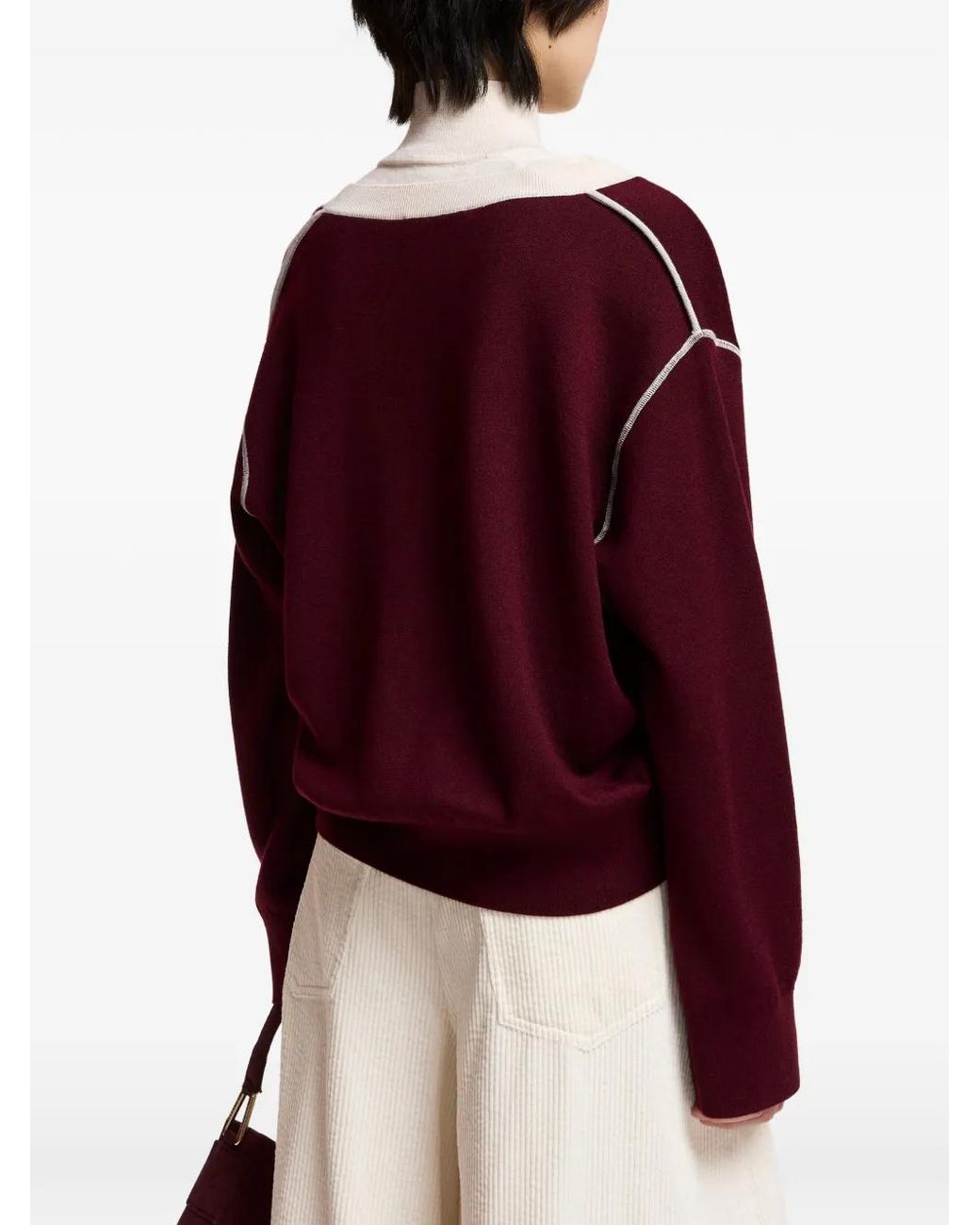 Essentiel Antwerp Red V-Neck Contrast-Trim T-Shirt