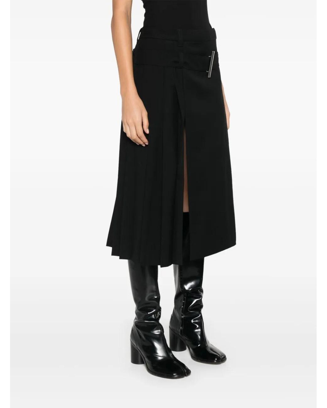 Alexander McQueen Black Pleated Midi Skirt
